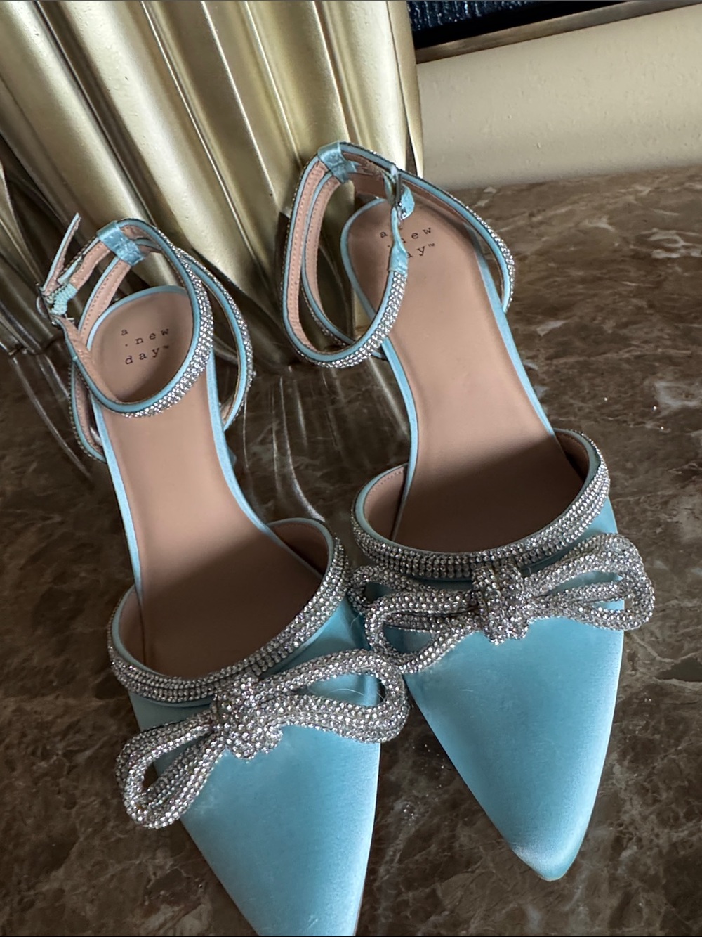 a new day Aqua Pointed-Toe Ankle-Strap Heels with Crystal Bow - Picture 2 of 5